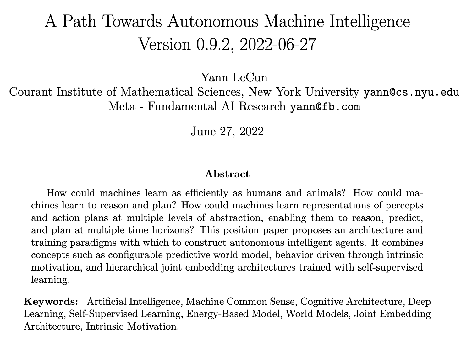 A Path Towards Autonomous Machine Intelligence